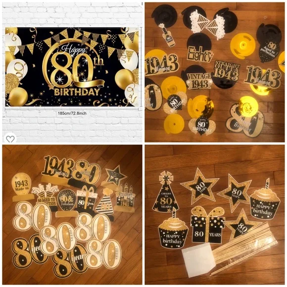 Black & Gold 80th Birthday Decorations 🎉 - Picture 1 of 3
